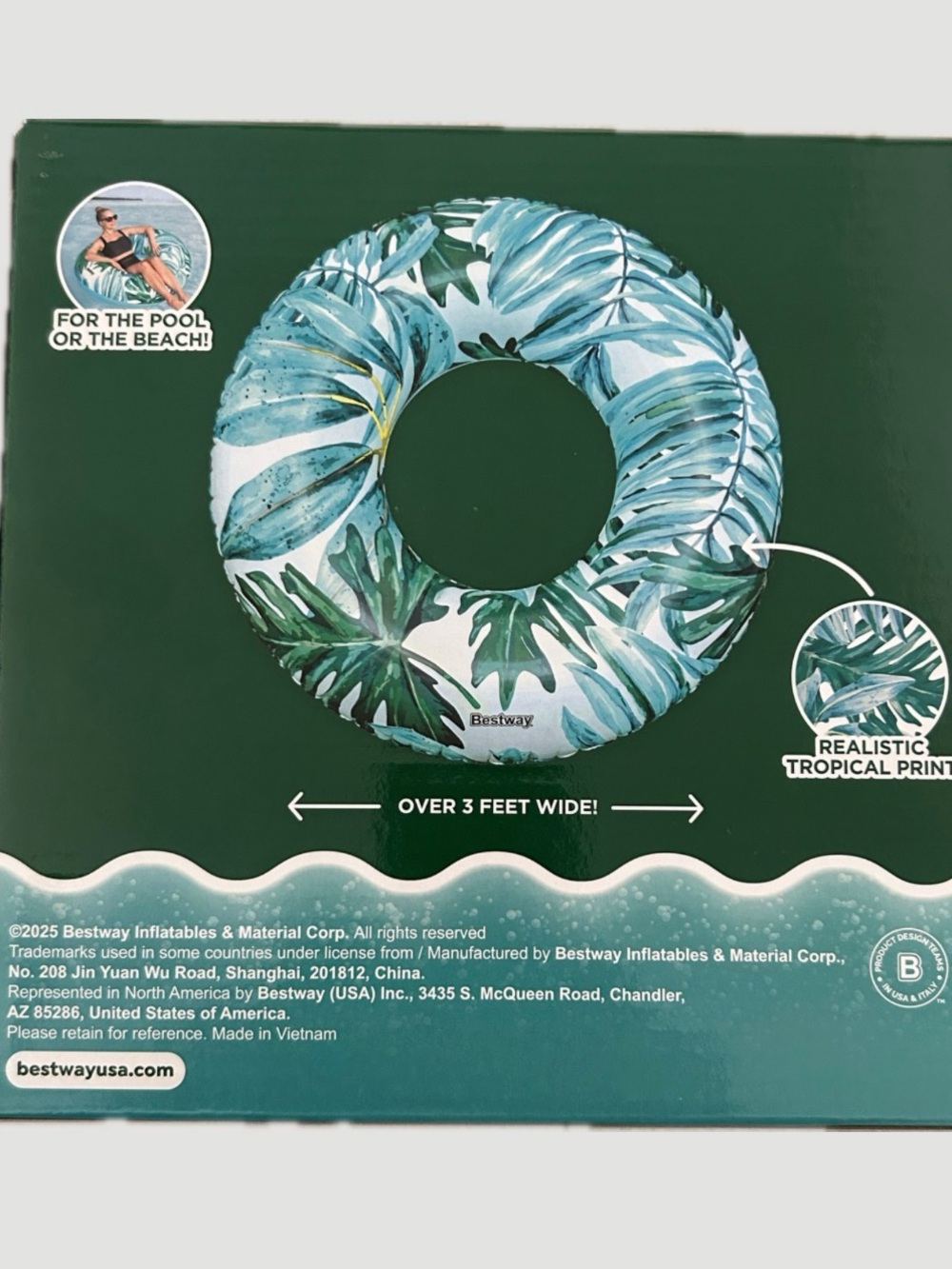 Tropical Leaf Inflatable Swim Ring - Green, for the beach or the pool, swimming